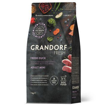 Grandorf FRESH DUCK & SWEET POTATO ADULT DOG MINI - Беззерновий сухий корм для дорослих собак малих порід з качкою та бататом, 1 кг 93401 фото