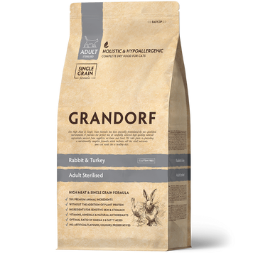 Grandorf Cat Rabbit & Turkey Adult Sterilized 2 кг - сухий комплексний корм для стерилізованих, літніх або схильних до повноти котів 82502 фото
