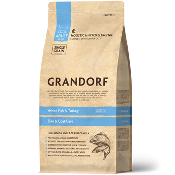 Grandorf Cat White Fish & Turkey Adult Skin Care 2 кг - сухий корм для дорослих котів з білою рибою та індичкою 83302 фото