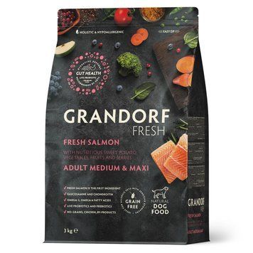 Grandorf FRESH SALMON & SWEET POTATO ADULT DOG MEDIUM & MAXI - Беззерновий сухий корм для дорослих собак середніх та великих порід з лососем та бататом, 3 кг 94903 фото