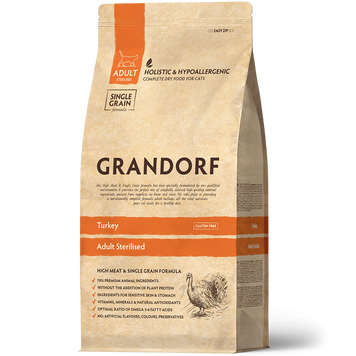 Grandorf Cat Turkey Adult Sterilized 400 г - сухий корм для стерилізованих котів з індичкою 82240 фото