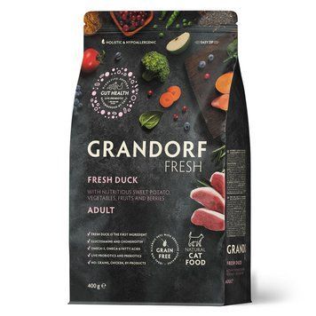 Grandorf FRESH DUCK & SWEET POTATO ADULT CAT - Беззерновий сухий корм для дорослих котів качка з бататом, 400 г 83940 фото
