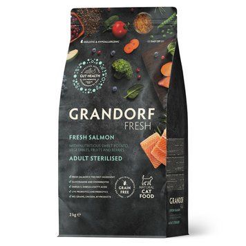 Grandorf FRESH SALMON & SWEET POTATO ADULT CAT STERILISED - Беззерновий сухий корм для стерилізованих котів лосось з бататом, 2 кг 82802 фото