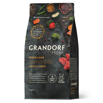 Grandorf FRESH LAMB & SWEET POTATO ADULT LARGE CAT - Сухий корм для дорослих котів великих порід ягня з бататом, 2 кг 83402 фото