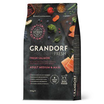 Grandorf FRESH SALMON & SWEET POTATO ADULT DOG MEDIUM & MAXI - Беззерновий сухий корм для дорослих собак середніх та великих порід з лососем та бататом, 10 кг 94910 фото