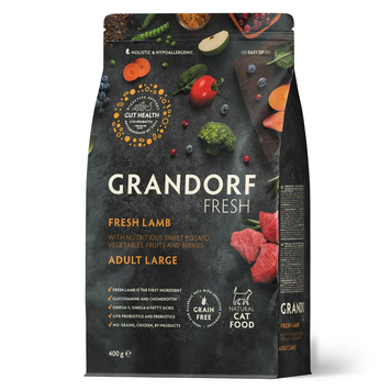 Grandorf FRESH LAMB & SWEET POTATO ADULT LARGE CAT - Сухий корм для дорослих котів великих порід ягня з бататом, 400 г 83440 фото