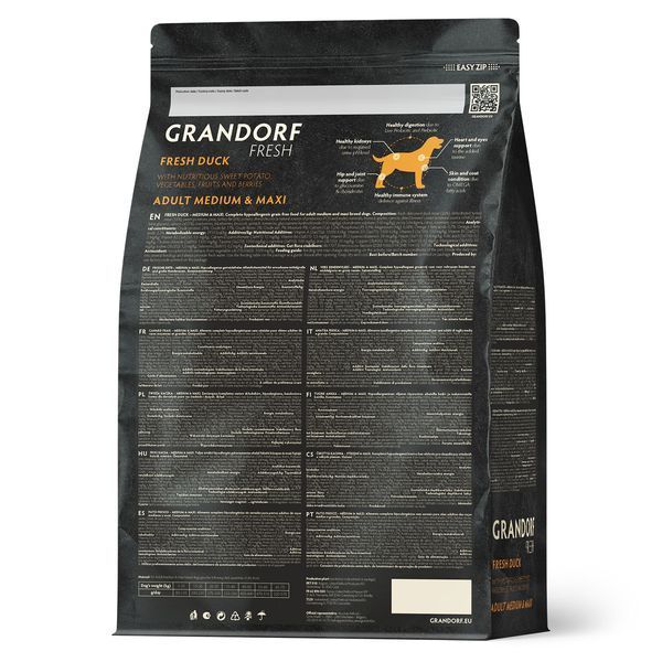 Grandorf FRESH DUCK & SWEET POTATO ADULT DOG MEDIUM & MAXI - Беззерновий сухий корм для дорослих собак середніх та великих порід з качкою та бататом, 1 кг 94401 фото