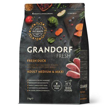 Grandorf FRESH DUCK & SWEET POTATO ADULT DOG MEDIUM & MAXI - Беззерновий сухий корм для дорослих собак середніх та великих порід з качкою та бататом, 3 кг 94403 фото